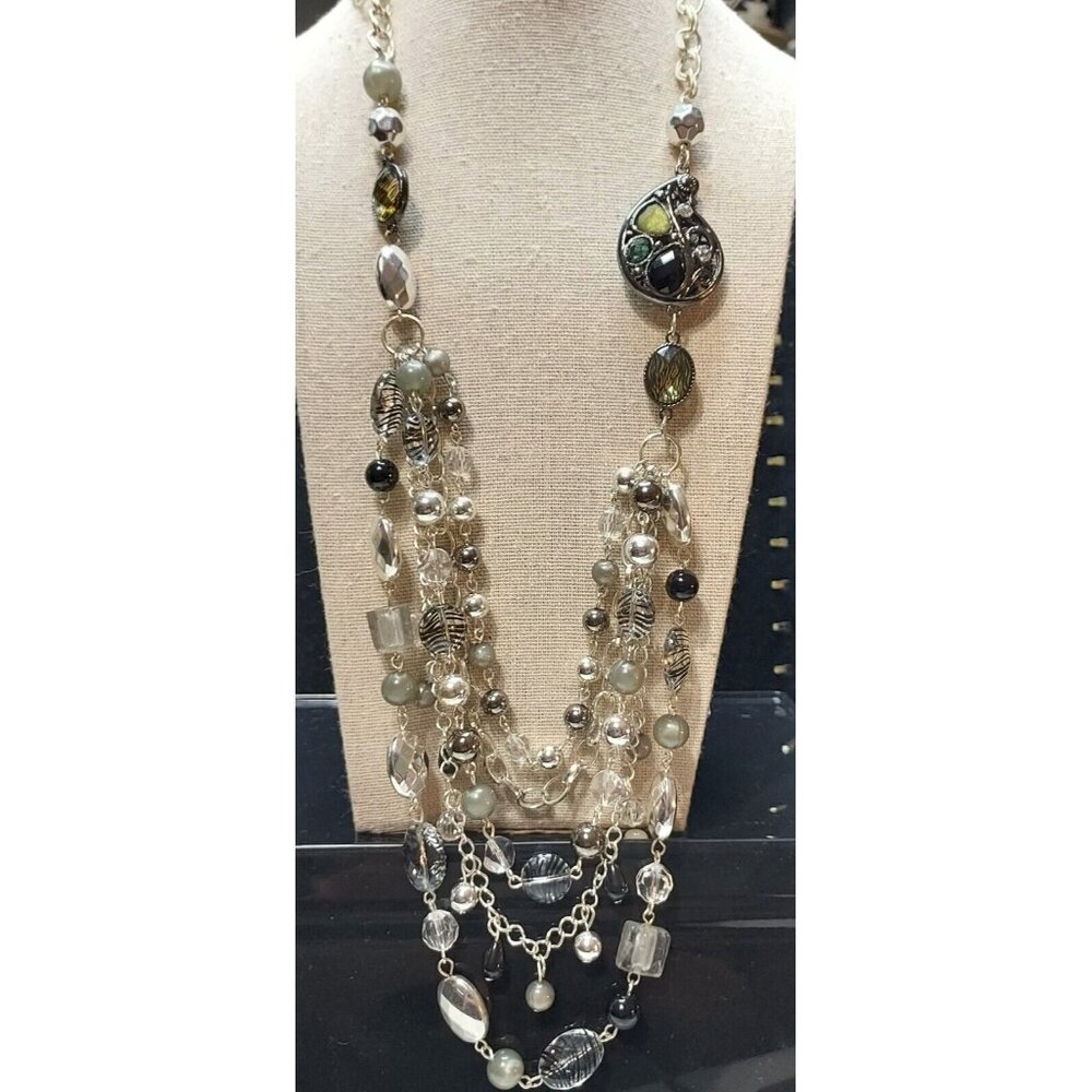 Style & Co  31"-33” Silver Black Gun Metal Statement Triple Layer Necklace